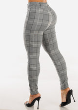 Stretchy High Waisted Plaid Skinny Pants Black