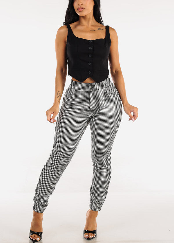 Super High Waist Stretch Plaid Jogger Pants B&W