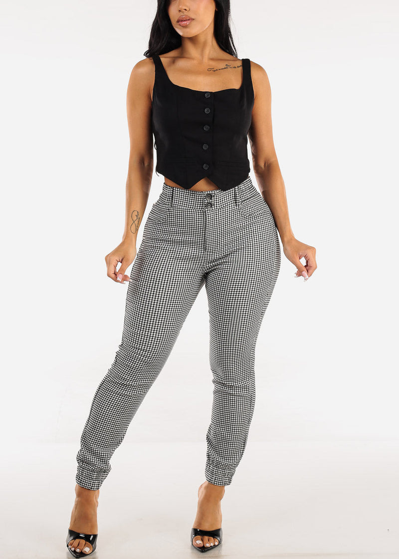 Super High Waist Stretch Plaid Jogger Pants B&W