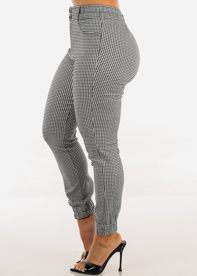 Super High Waist Stretch Plaid Jogger Pants B&W