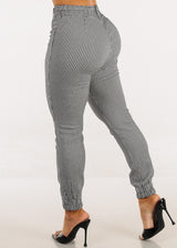Super High Waist Stretch Plaid Jogger Pants B&W