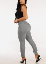 Super High Waist Stretch Plaid Jogger Pants B&W