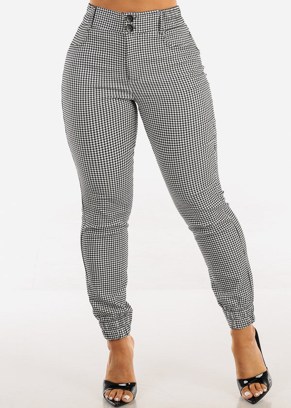 Super High Waist Stretch Plaid Jogger Pants B&W
