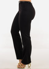 Super High Waist Straight Leg Stretchy Dress Black Pants