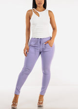 Drawstring Waist Stretch Skinny Pants Lilac