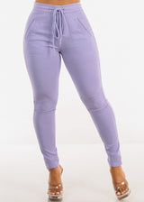 Drawstring Waist Stretch Skinny Pants Lilac