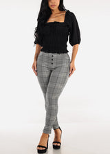 High Waisted Plaid Stretch Skinny Pants Black & White