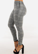 High Waisted Plaid Stretch Skinny Pants Black & White