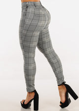 High Waisted Plaid Stretch Skinny Pants Black & White