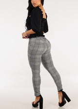 High Waisted Plaid Stretch Skinny Pants Black & White