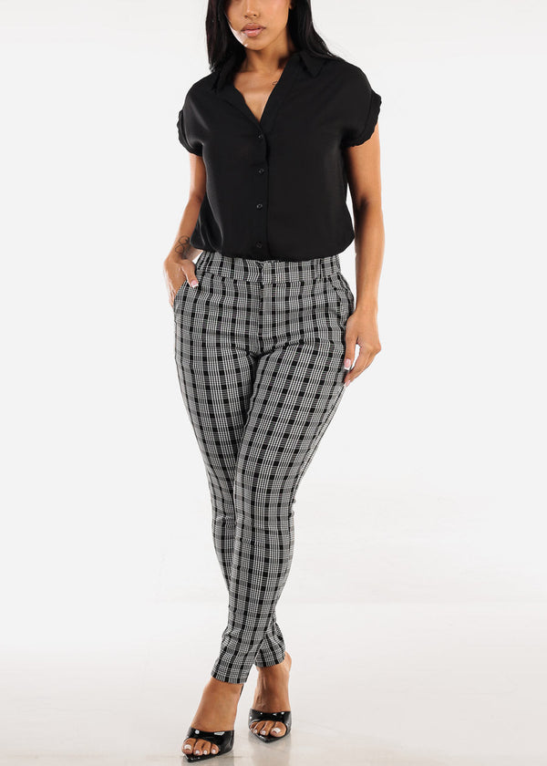 High Rise Black Plaid Skinny Pants