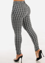 High Rise Black Plaid Skinny Pants