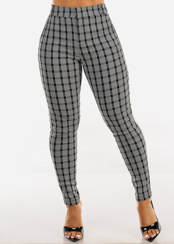 High Rise Black Plaid Skinny Pants