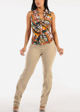 Super High Waist Dressy Bootcut Pants Beige