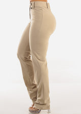 Super High Waist Dressy Bootcut Pants Beige