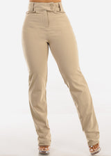 Super High Waist Dressy Bootcut Pants Beige