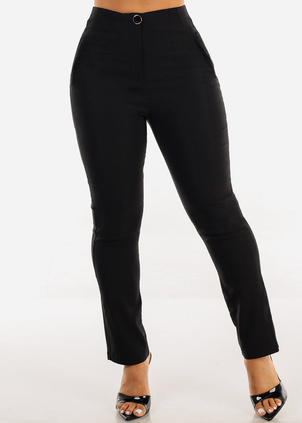 Super High Waist Stretch Dressy Skinny Pants Black