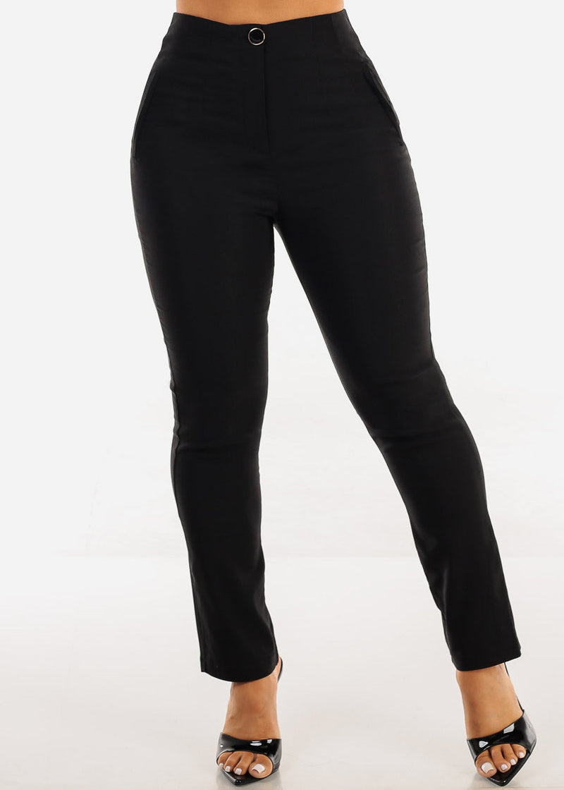 Super High Waist Stretch Dressy Skinny Pants Black