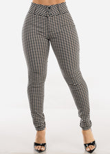 Butt lift High Waist Plaid Skinny Pants Khaki