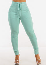 Drawstring Waist Stretch Skinny Pants Mint
