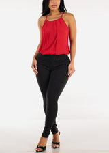 High Waist Printed Stretch Skinny Pants Black