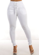 Drawstring Waist Stretch Skinny Pants White