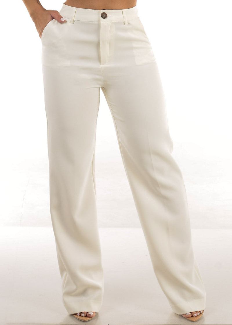 Butt Lift Formal Straight Dress Pants Ivory