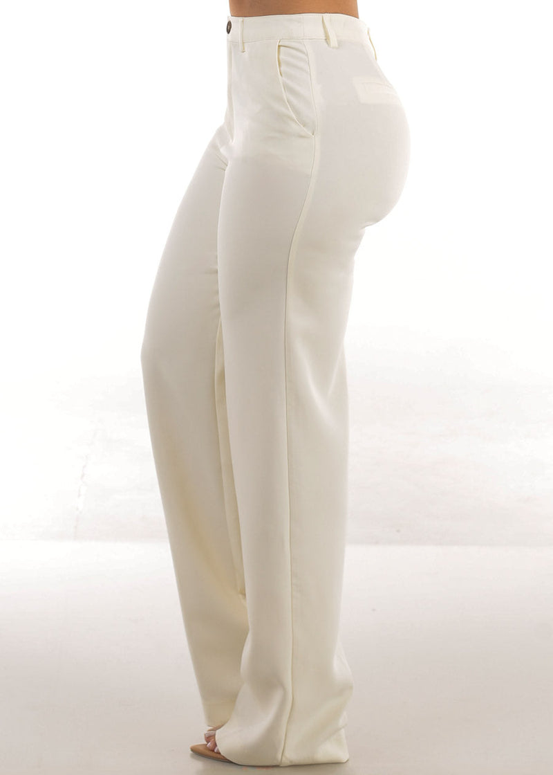Butt Lift Formal Straight Dress Pants Ivory