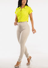 Super High Waist Stretch Dressy Skinny Pants Beige