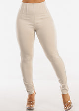 Super High Waist Stretch Dressy Skinny Pants Beige