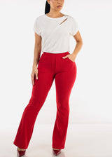 Butt Lift Stretchy High Waist Dressy Bootcut Pants Red