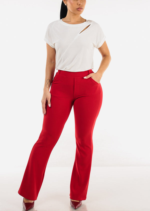 Butt Lift Stretchy High Waist Dressy Bootcut Pants Red