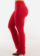 Butt Lift Stretchy High Waist Dressy Bootcut Pants Red