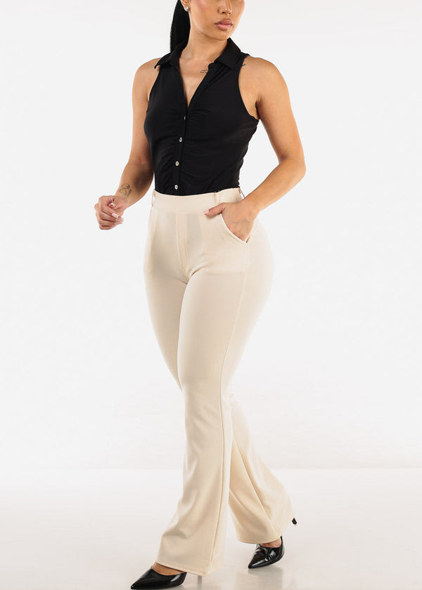 Butt Lift Stretchy High Waist Dressy Bootcut Pants Ivory