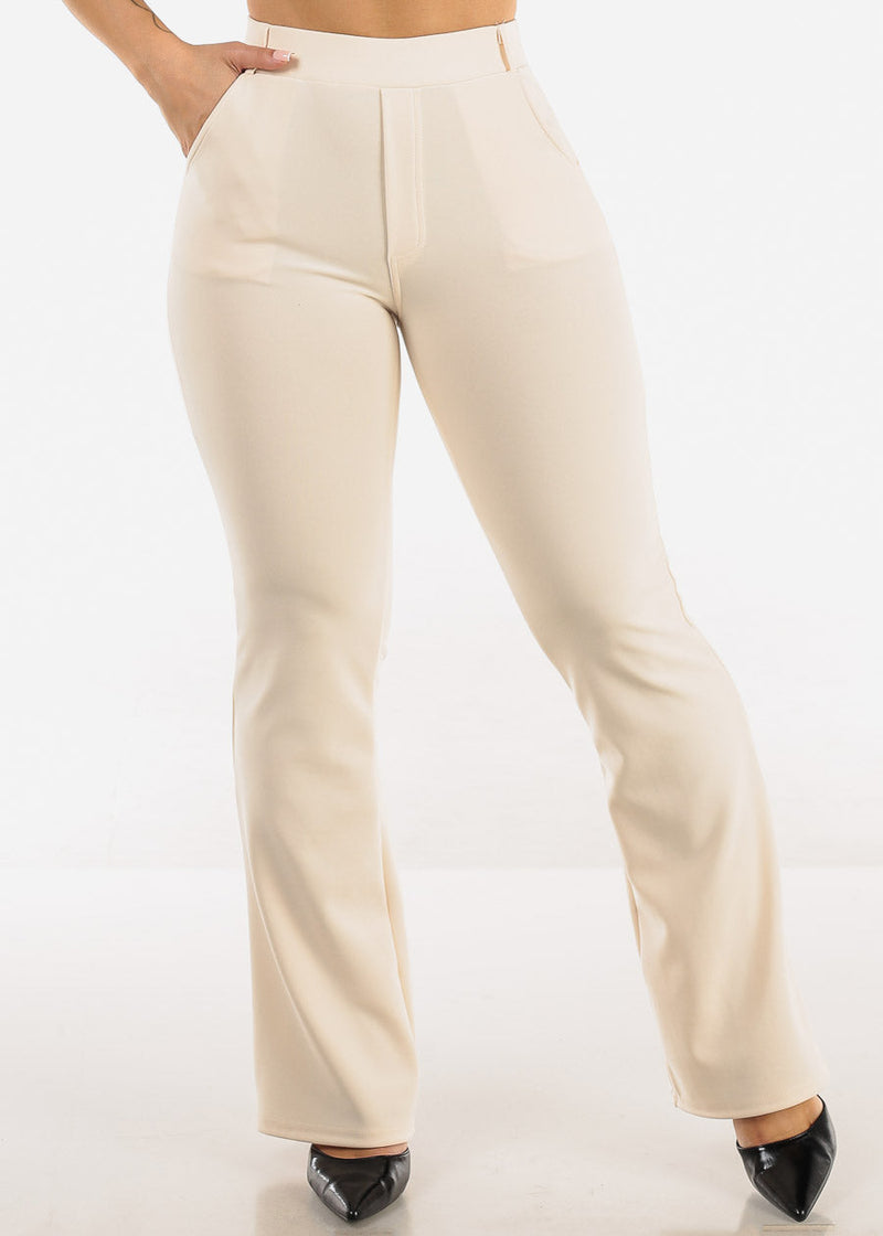 Butt Lift Stretchy High Waist Dressy Bootcut Pants Ivory
