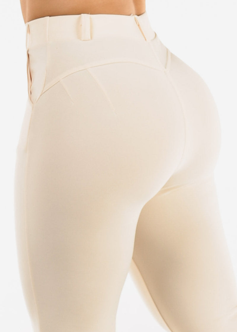 Butt Lift Stretchy High Waist Dressy Bootcut Pants Ivory