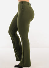 Butt Lift Stretchy High Waist Dressy Bootcut Pants Olive