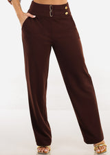 Butt Lift Straight Wide Leg Stretchy Dress Brown Pants