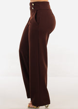 Butt Lift Straight Wide Leg Stretchy Dress Brown Pants
