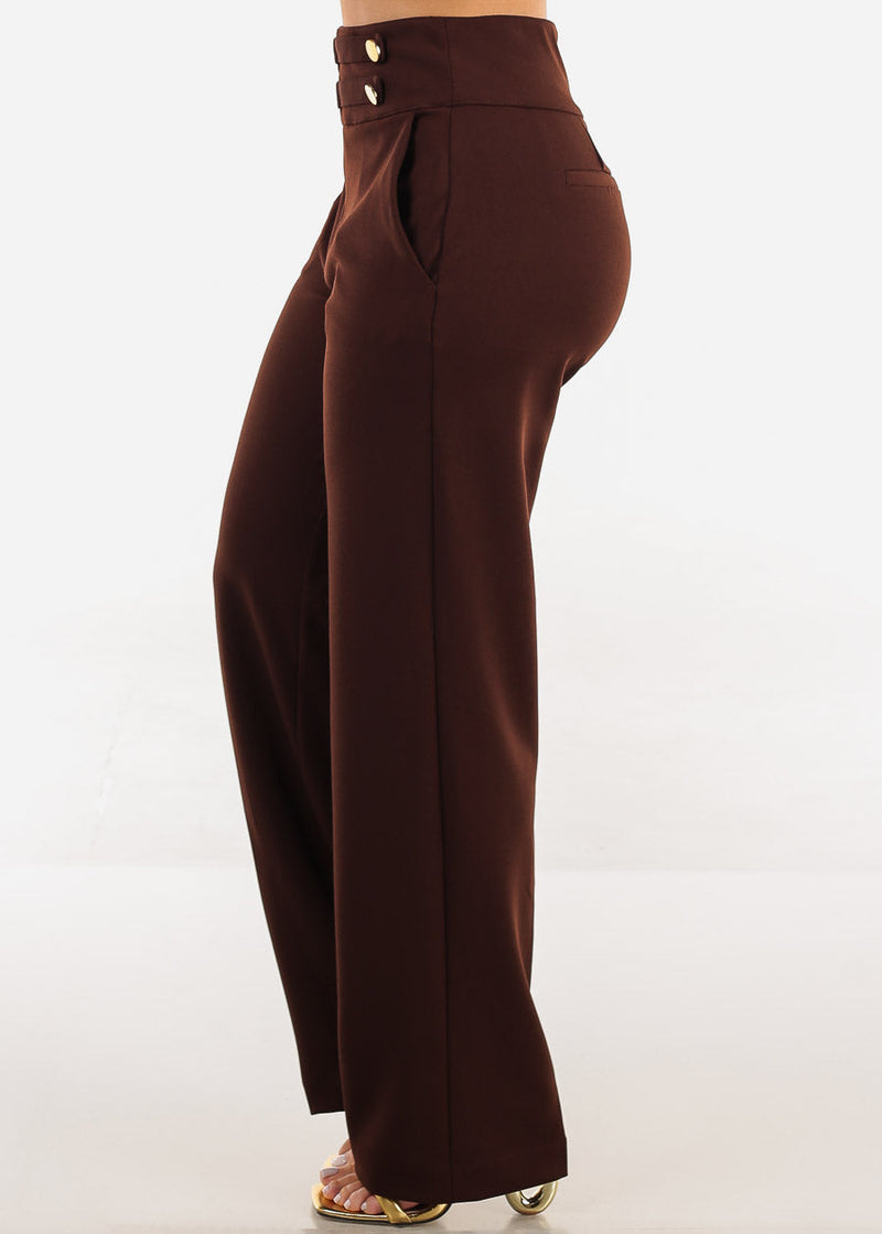 Butt Lift Straight Wide Leg Stretchy Dress Brown Pants