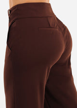Butt Lift Straight Wide Leg Stretchy Dress Brown Pants