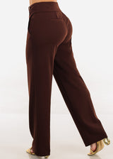 Butt Lift Straight Wide Leg Stretchy Dress Brown Pants