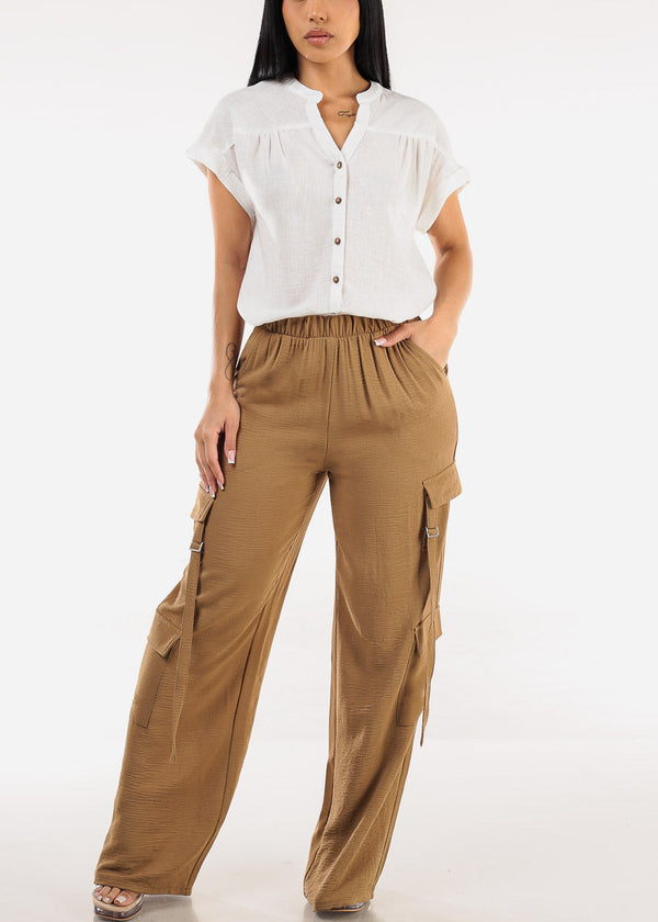 Super High Waist Wide Leg Cargo Pants Dark Khaki