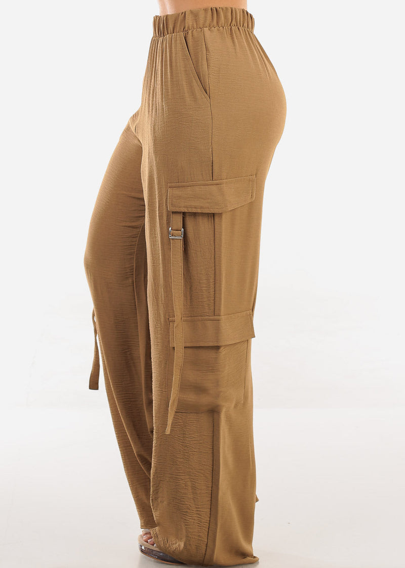 Super High Waist Wide Leg Cargo Pants Dark Khaki