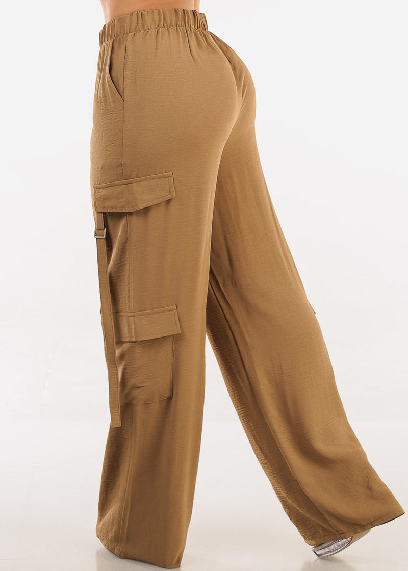 Super High Waist Wide Leg Cargo Pants Dark Khaki