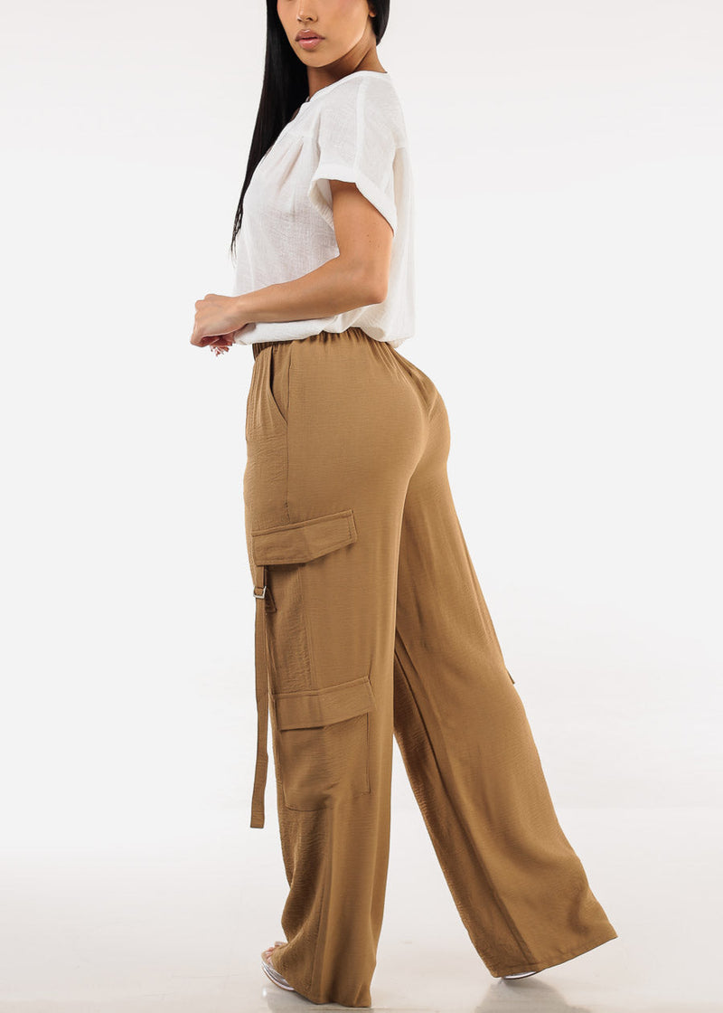 Super High Waist Wide Leg Cargo Pants Dark Khaki