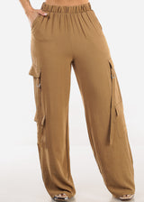 Super High Waist Wide Leg Cargo Pants Dark Khaki