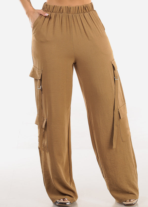 Super High Waist Wide Leg Cargo Pants Dark Khaki