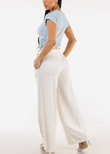 Super High Waist Wide Leg Stretch Dress Ivory Pants w Belt