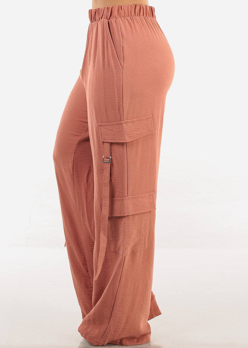 Super High Waist Wide Leg Cargo Pants Light Brick